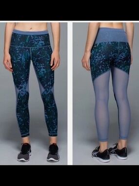 Lululemon Running In The City 7/8 Tight - Floral Backdrop Blue Denim Size 6